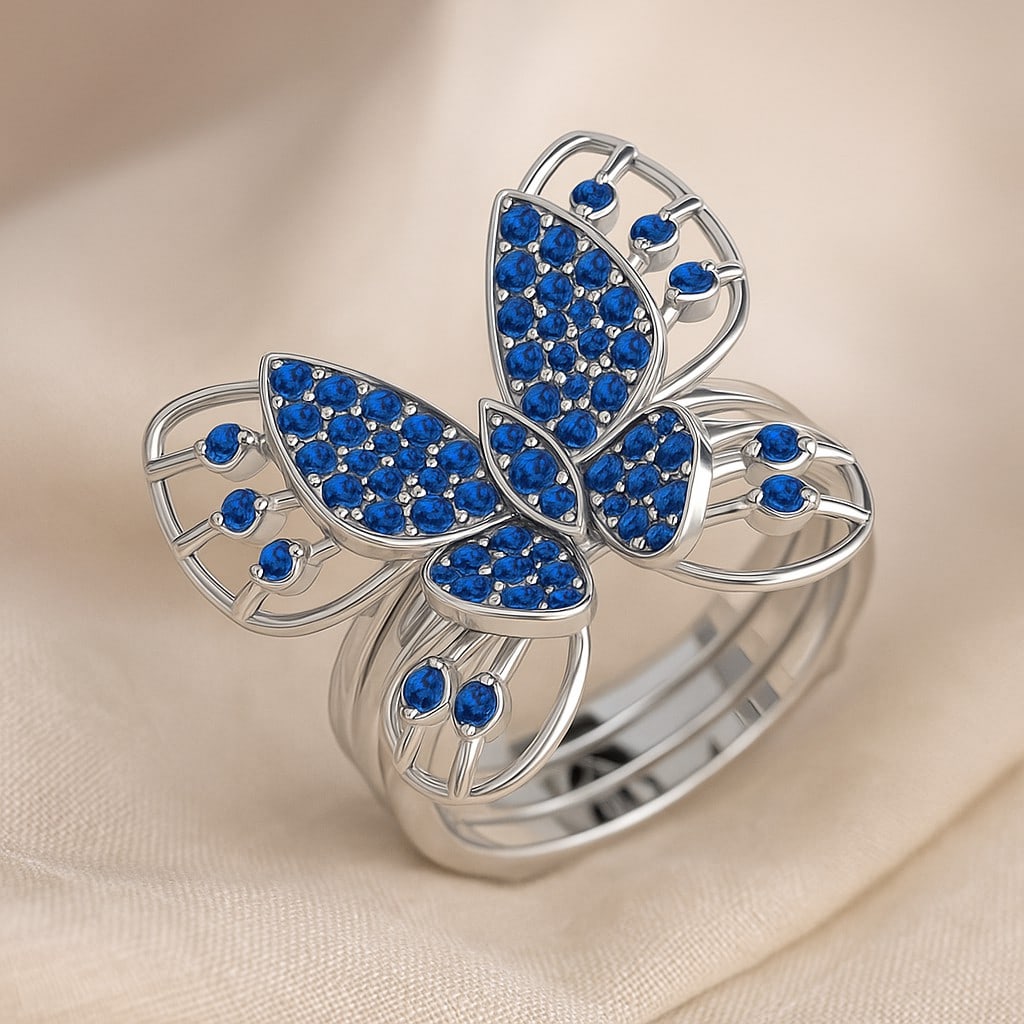 Natural Blue Sapphire Gemstone 92.5 Sterling Silver Ring (1 of 7)