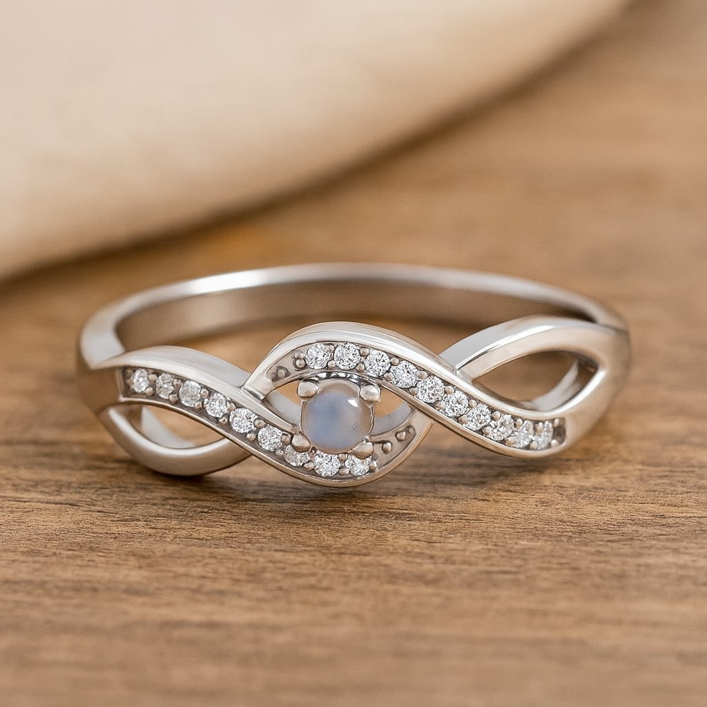 Natural Moonstone Gemstone & Lab Grown Diamonds Silver Ring: Natural Moonstone Gemstone & Lab Grown Diamonds Silver Ring Jewelry Type : Ring Gemstone : Natural Moonstone Gemstone Shape : Round Gemstone Size : 2.2 MM Gemstone Quantity : 1 Piece Diamond