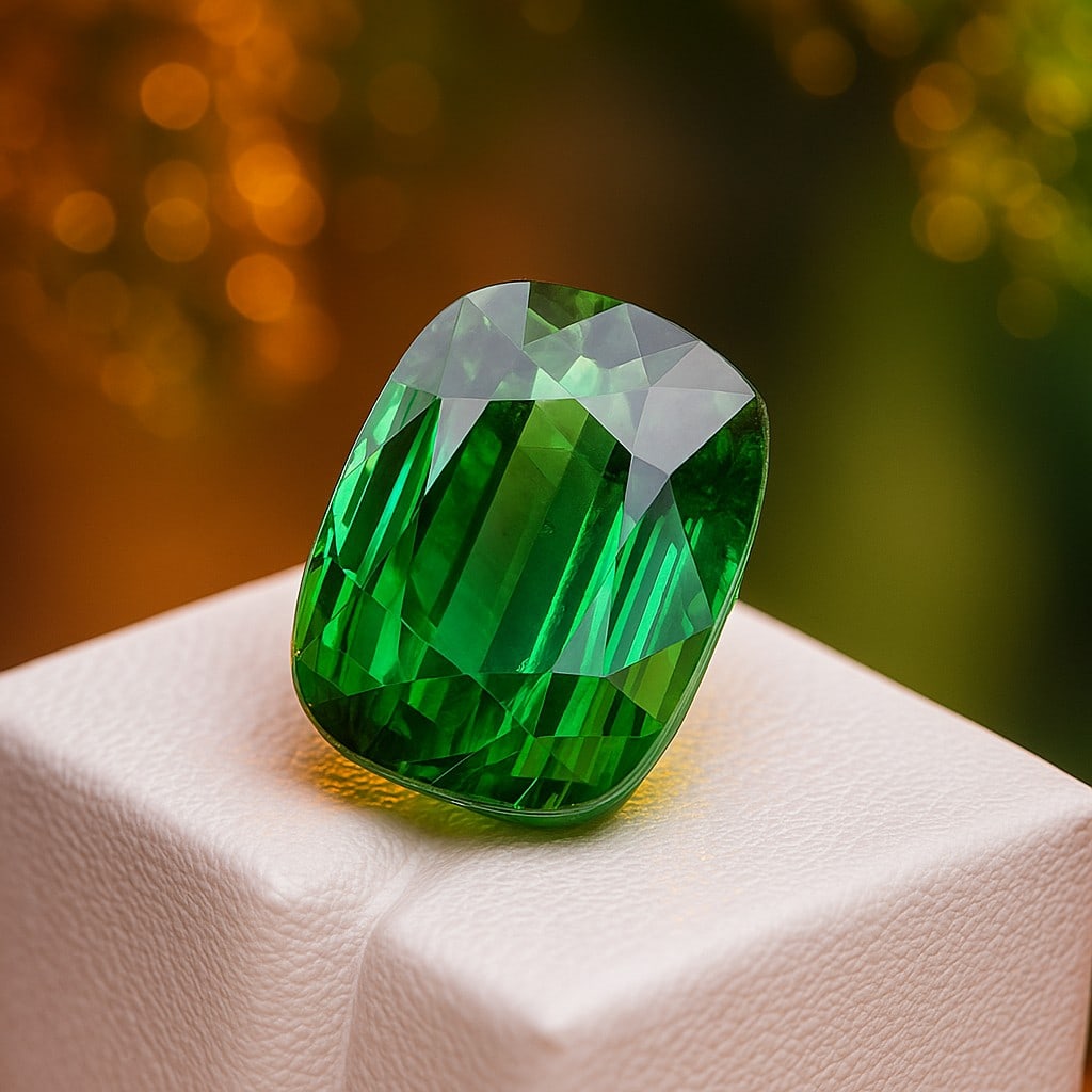 Natural Green Tourmaline Cushion Faceted Cut 8.35 Cts. Gemstone: Natural Green Tourmaline Cushion Faceted Cut 8.35 Cts. Gemstone Green Tourmaline Shape : Cushion Size : 13x10x7.5 MM Color : Green Type : Faceted Cut Quantity : 1 Piece Weight :