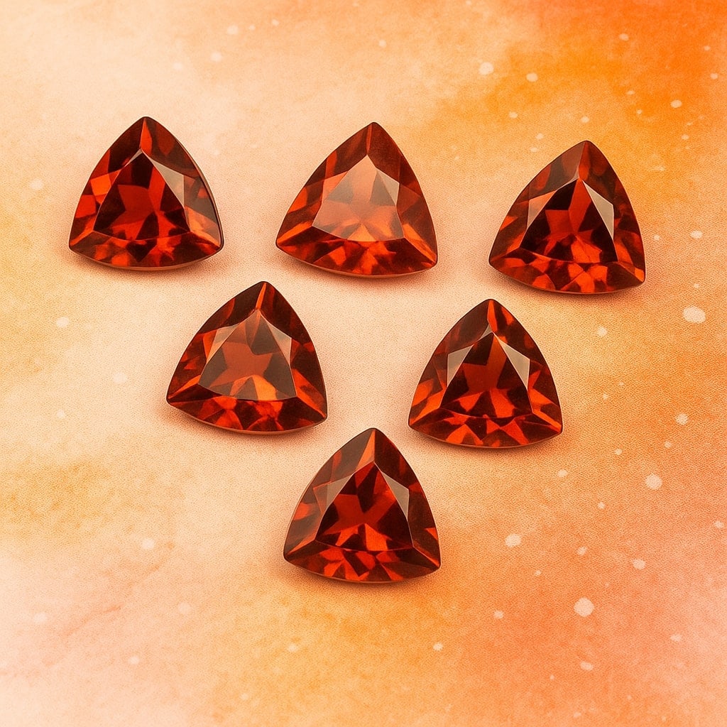 Red Garnet 5 MM Trillion Faceted Cut 50 Pieces: Natural Red Garnet 5 MM Trillion Faceted Cut 50 Pieces Gemstone : Red Garnet Shape : Trillion Size : 5 MM Color : Red Type : Faceted Cut Quantity : 50 Pieces Weight : 2