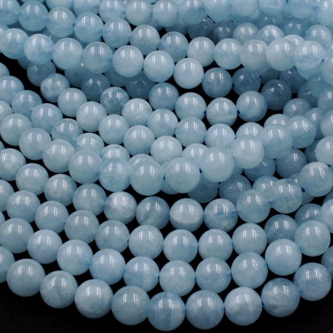 Natural Aquamarine Gemstone 8 mm Round Smooth Plain Beads 10 Strand (1 of 8)