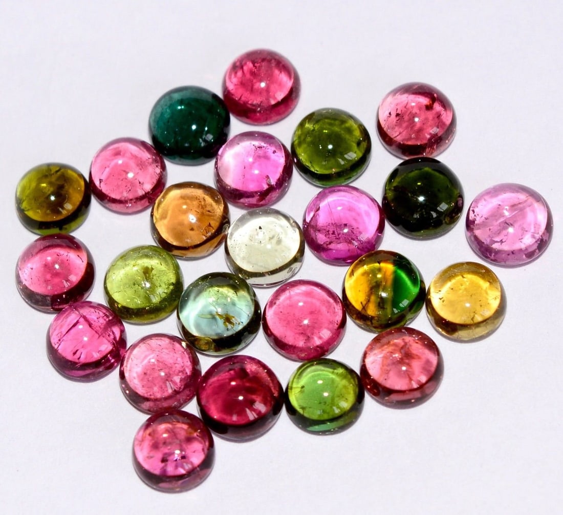 Multi Tourmaline 7 MM Round Cabochon 15 Pieces (1 of 1)