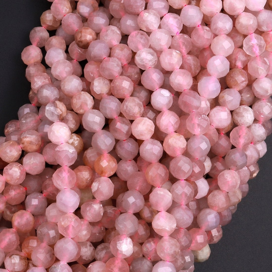 Natural Madagascar Rose Quartz Gemstone 6 mm Round Faceted Cut Beads 5 Strand (1 of 6)