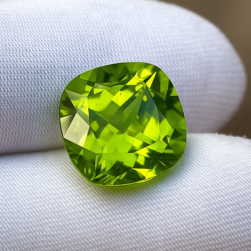Natural Peridot Cushion Faceted Cut 8.15 Cts. Gemstone: Natural Peridot Cushion Faceted Cut 8.15 Cts. Gemstone Gemstone : Peridot Shape : Cushion Size : 12.5X12.5X8.5 MM Color : Green Type : Faceted Cut Quantity : 1 Pieces Weight