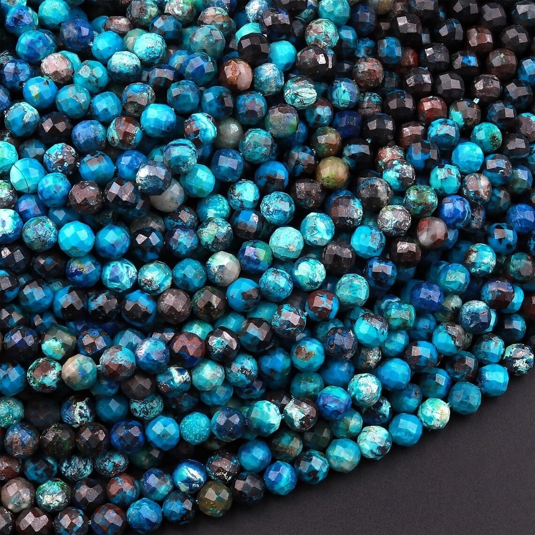 Natural Chrysocolla Gemstone 3 mm Round Micro Faceted Beads 10 Strand (1 of 5)