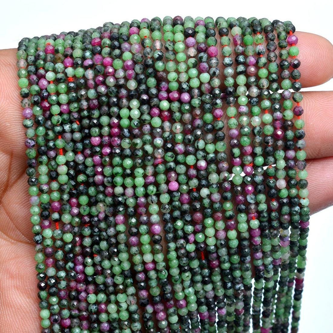 Natural Ruby Zoisite Gemstone 2 mm Round Micro Faceted Beads 10 Strand (1 of 3)