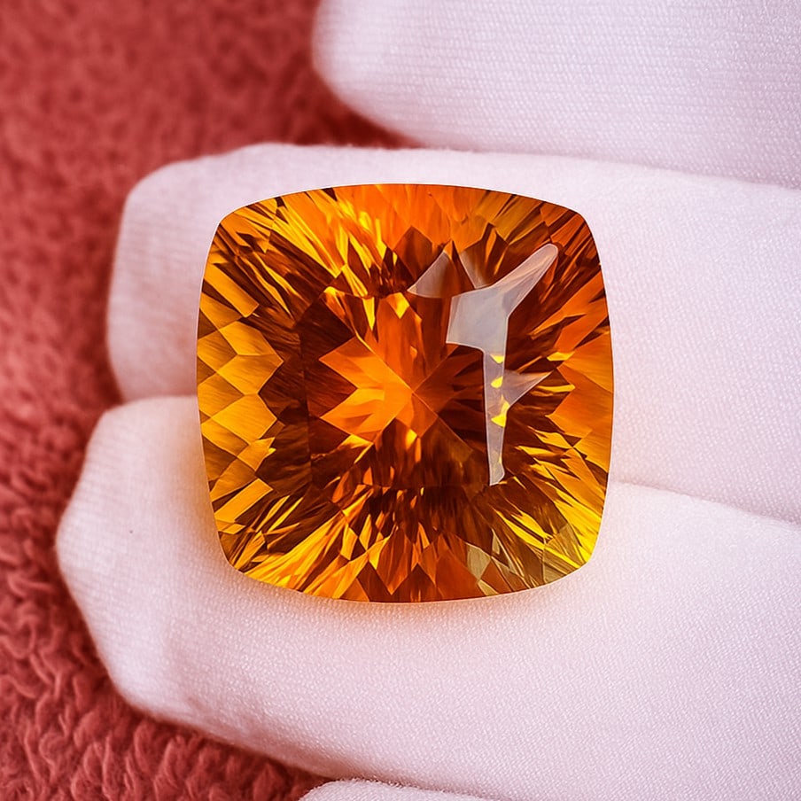 Natural Citrine Cushion Concave Cut 27.25 Cts. Gemstone: Natural Citrine Cushion Concave Cut 27.25 Cts. Gemstone Gemstone : Citrine Shape : Cushion Size : 19x19x14 MM Color : Golden Yellow Type : Concave Cut Quantity : 1 Pieces We