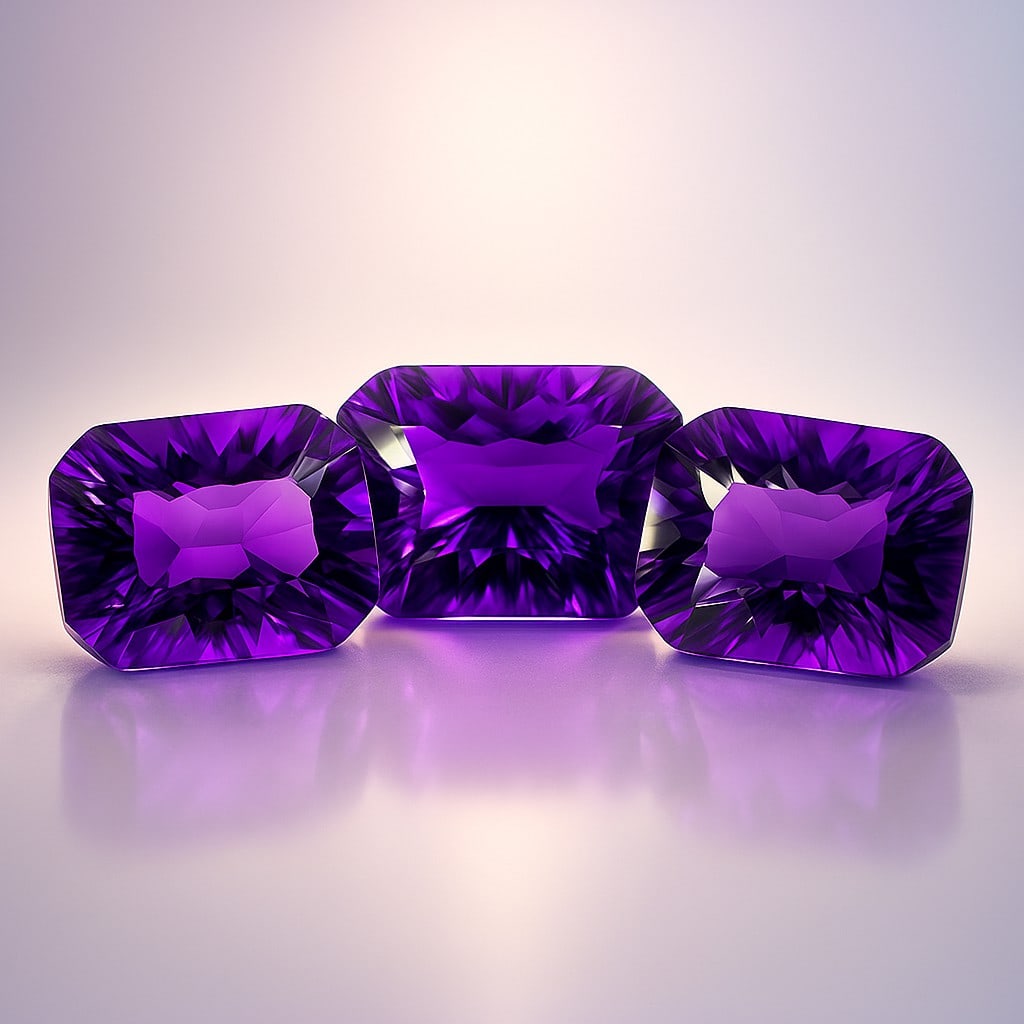 Natural Amethyst 43.5 Ct Octagon Cut Gemstone 3 Pieces (1 of 6)