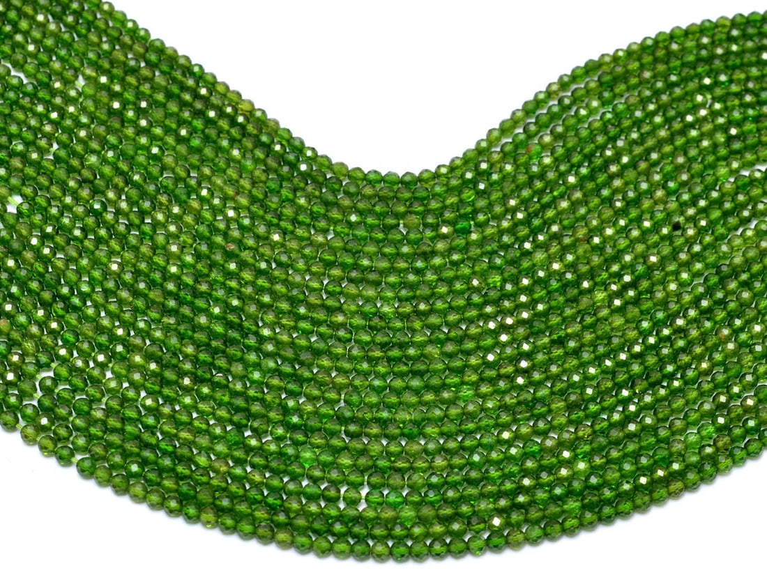 Natural Chrome Diopside Gemstone 3 MM Round Faceted Cut Beads 10 Strand: Natural Chrome Diopside Gemstone 3 MM Micro Round Faceted Cut Beads Rondelle 10 Strand 15.5 Inches Each Product Type : Loose Beads Strand Gemstone : Chrome Diopside Beads Shape : Round Faceted Cut Bea