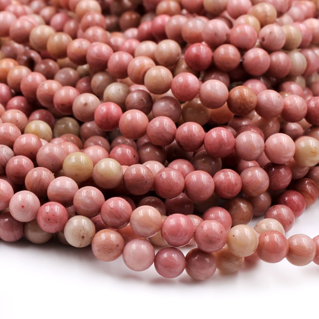 Natural Pink Petrified Rhodonite Gemstone 10 mm Round Smooth Plain Beads 10 Strand (1 of 10)