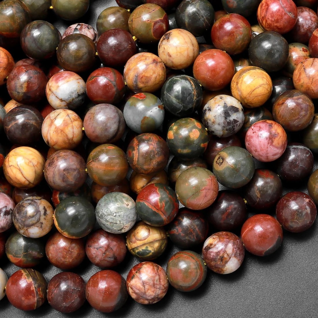 Natural Picasso Jasper Gemstone 10 mm Round Smooth Plain Beads 10 Strand (1 of 5)