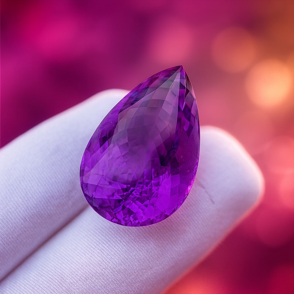 Natural Amethyst Pear Faceted Cut 57.25 Cts. Gemstone: Natural Amethyst Pear Faceted Cut 57.25 Cts. Gemstone Gemstone : Amethyst Shape : Pear Size : 31X19X16 MM Color : Purple Type : Faceted Cut Quantity : 1 Pieces Weight :