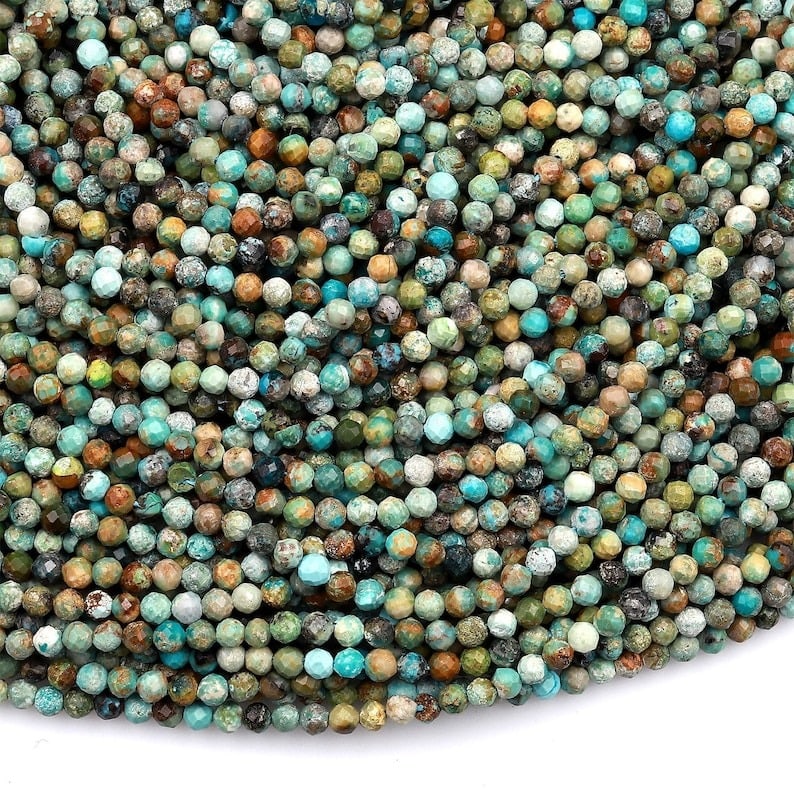 Natural African Turquoise Gemstone 3 mm Round Micro Faceted Beads 10 Strand: Natural African Turquoise Gemstone 3 mm Round Micro Faceted Beads 10 Strand Product Type : Loose Beads Strand Gemstone : African Turquoise Beads Shape : Round Micro Faceted Beads Size : 3 mm Q