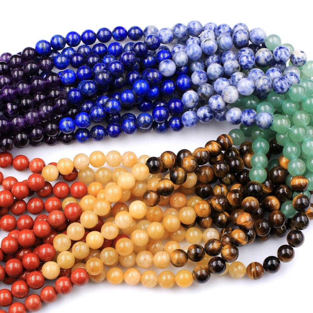 Natural Multi Gemstone Chakra Gemstone 4 mm Round Smooth Plain Beads 10 Strand (1 of 9)