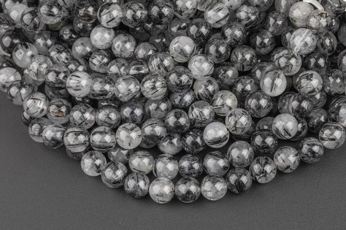 Natural Black Tourmaline Rutilated Rutile Quartz Gemstone 8 mm Round Smooth Plain Beads 10 Strand (1 of 8)
