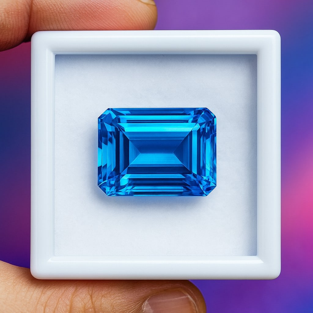 Natural Blue Topaz Octagon Faceted Cut 58.9 Carats Gemstone: Natural Blue Topaz Octagon Faceted Cut 58.9 Carats Gemstone Gemstone : Blue Topaz Stone Shape : Octagon Stone Cutting Type :Faceted Cut Stone Weight :58.9 Carats Stone Measurement : 24x16x1