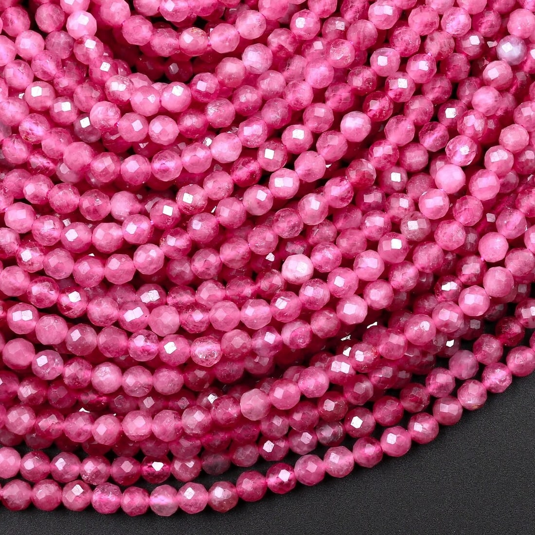 Natural Pink Tourmaline Gemstone 3 mm Round Micro Faceted Beads 10 Strand: Natural Pink Tourmaline Gemstone 3 mm Round Micro Faceted Beads 10 Strand Product Type : Loose Beads Strand Gemstone : Pink Tourmaline Beads Shape : Round Micro Faceted Beads Size : 3 mm Quant
