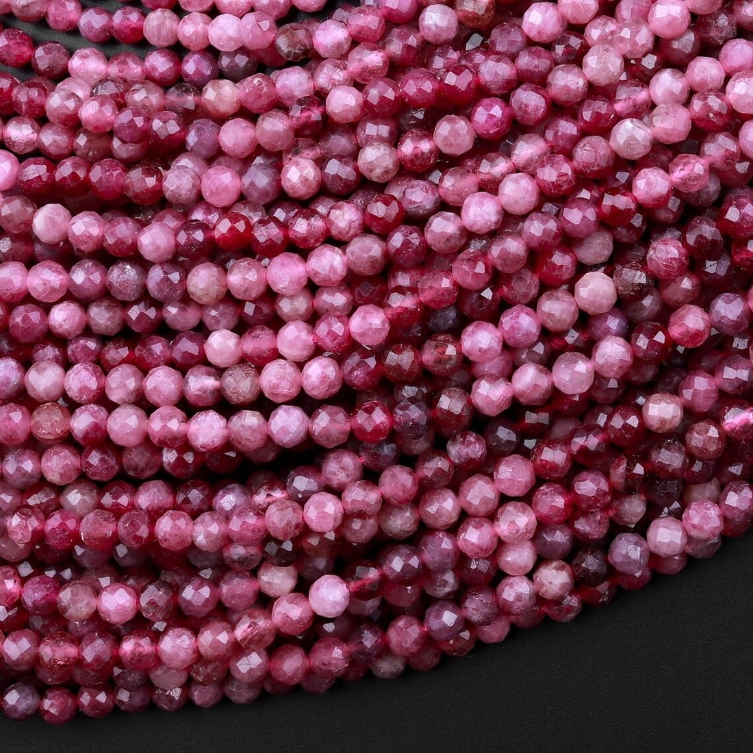 Natural Pink Rubellite Tourmaline Gemstone 3 mm Round Micro Faceted Beads 10 Strand: Natural Pink Rubellite Tourmaline Gemstone 3 mm Round Micro Faceted Beads 10 Strand Product Type : Loose Beads Strand Gemstone : Pink Rubellite Tourmaline Beads Shape : Round Micro Faceted Beads Size
