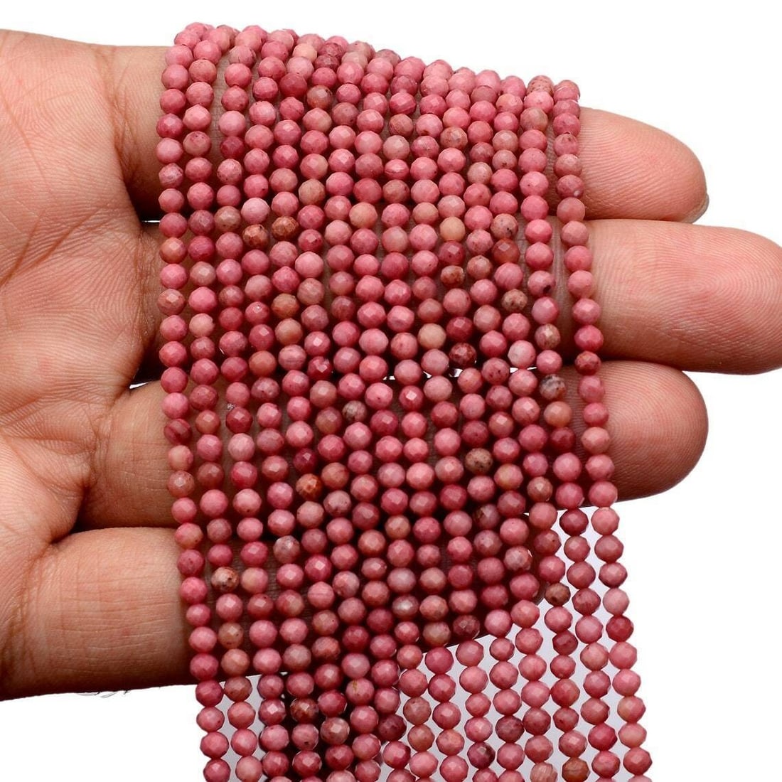 Natural Pink Rhodonite Gemstone 3 mm Round Micro Faceted Beads 10 Strand: Natural Pink Rhodonite Gemstone 3 mm Round Micro Faceted Beads 10 Strand Product Type : Loose Beads Strand Gemstone : Pink Rhodonite Beads Shape : Round Micro Faceted Beads Size : 3 mm Quantit