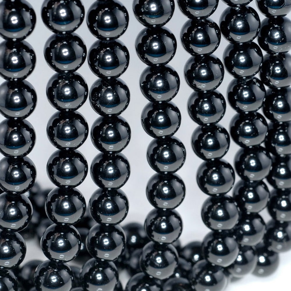 Natural Black Tourmaline Gemstone 4 mm Round Smooth Plain Beads 10 Strand (1 of 6)