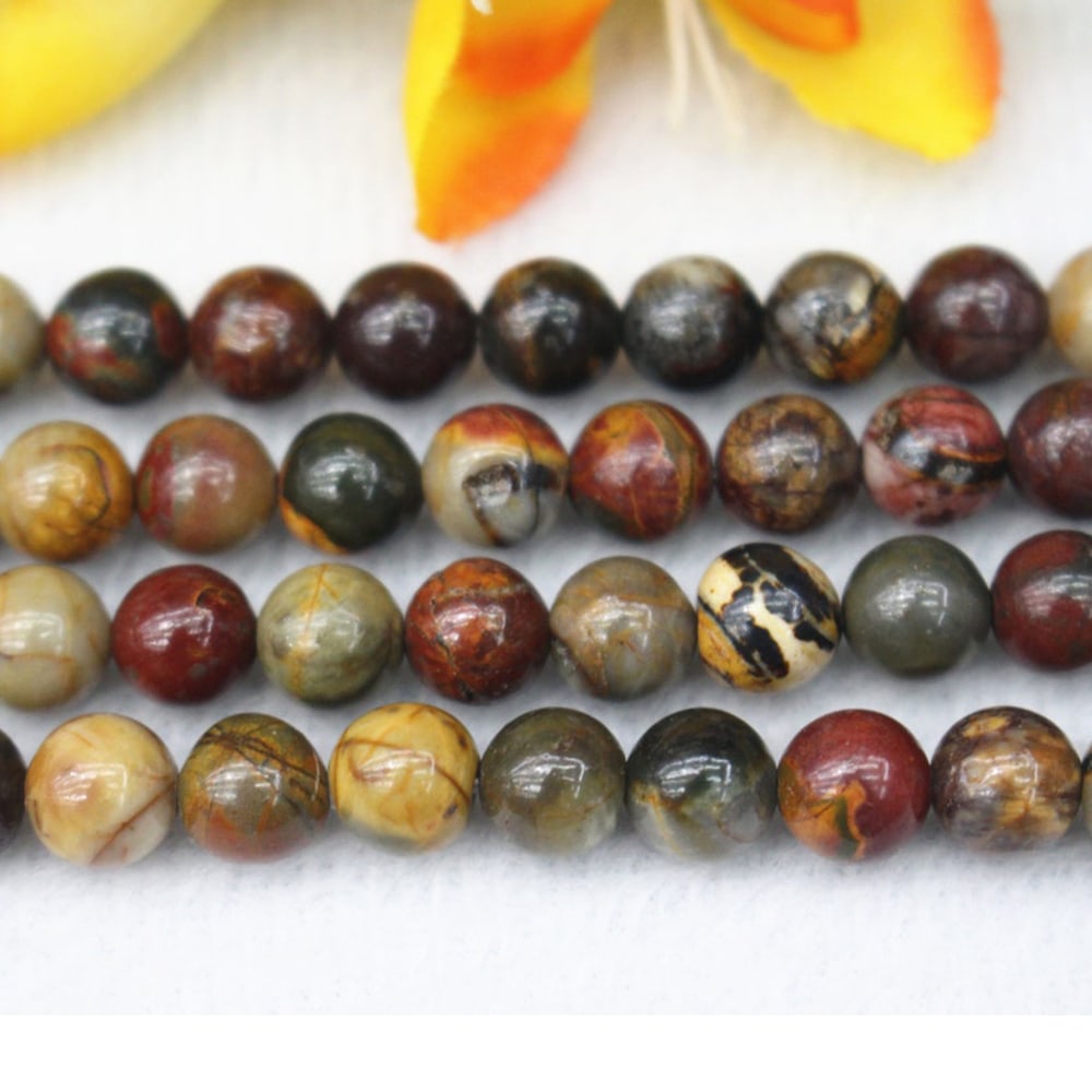 Natural Picasso Jasper Gemstone 8 mm Round Smooth Plain Beads 10 Strand (1 of 3)