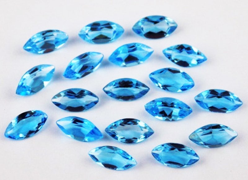 Swiss Blue Topaz 4x8 MM Marquise Faceted Cut 20 Pieces: Natural Swiss Blue Topaz 4x8 MM Marquise Faceted Cut 20 Pieces Gemstone : Swiss Blue Topaz Shape : Marquise Size : 4x8 MM Color : Sky Blue Type : Faceted Cut Quantity : 20 Pieces
