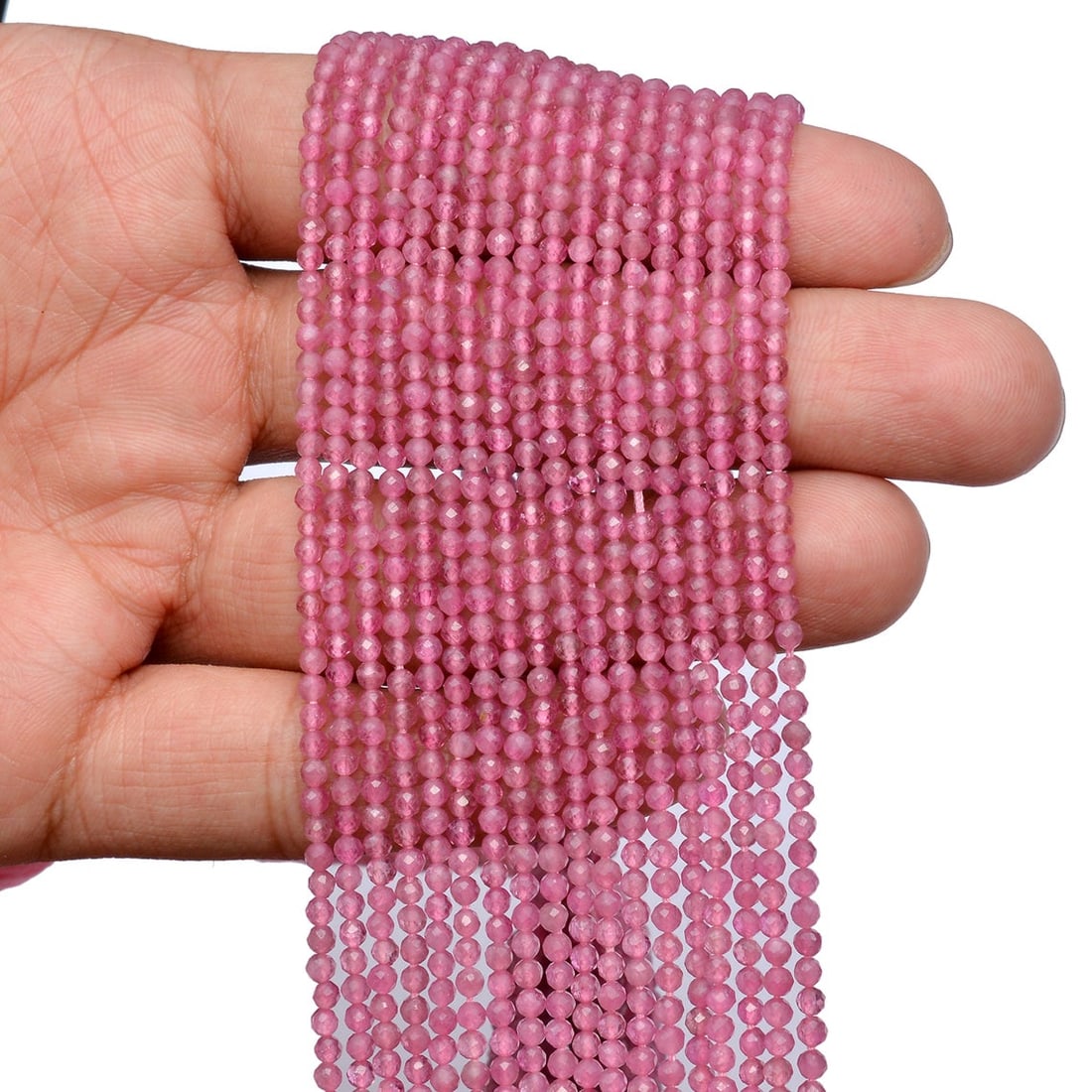 Natural Pink Tourmaline Gemstone 2 mm Round Micro Faceted Beads 10 Strand: Natural Pink Tourmaline Gemstone 2 mm Round Micro Faceted Beads 10 Strand Product Type : Loose Beads Strand Gemstone : Pink Tourmaline Beads Shape : Round Micro Faceted Beads Size : 2 mm Quant