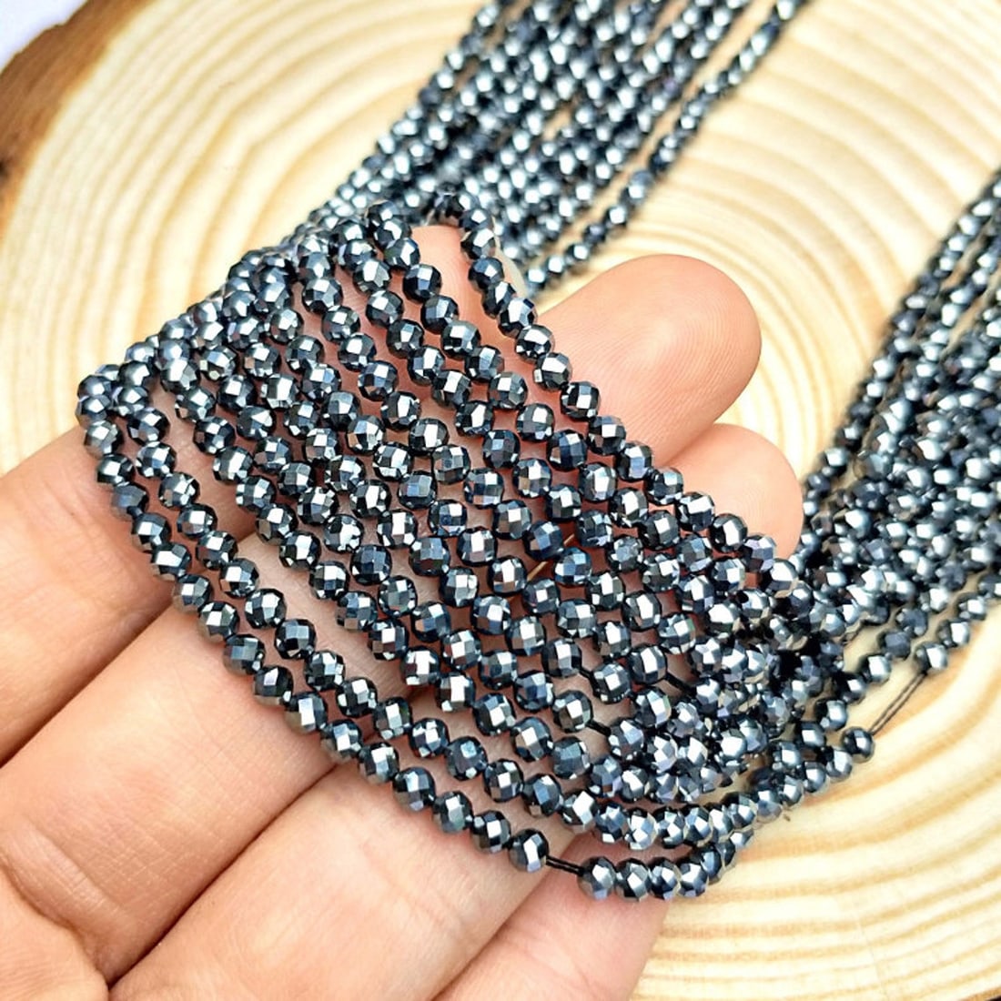 Natural Terahertz Gemstone 3 mm Round Micro Faceted Beads 10 Strand (1 of 8)
