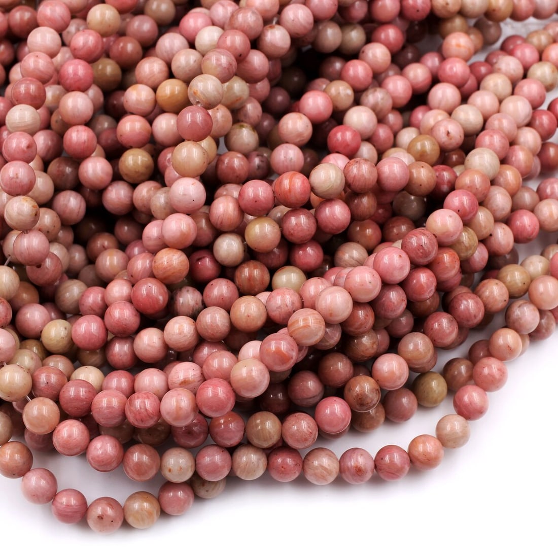 Natural Pink Petrified Rhodonite Gemstone 8 mm Round Smooth Plain Beads 10 Strand (1 of 10)