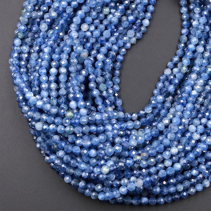 Natural Kyanite Gemstone 3 mm Round Micro Faceted Beads 10 Strand: Natural Kyanite Gemstone 3 mm Round Micro Faceted Beads 10 Strand Product Type : Loose Beads Strand Gemstone : Kyanite Beads Shape : Round Micro Faceted Beads Size : 3 mm Quantity : 10 Lin