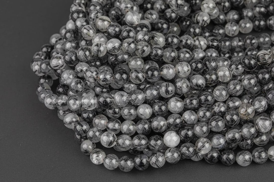 Natural Black Tourmaline Rutilated Rutile Quartz Gemstone 6 mm Round Smooth Plain Beads 10 Strand (1 of 8)