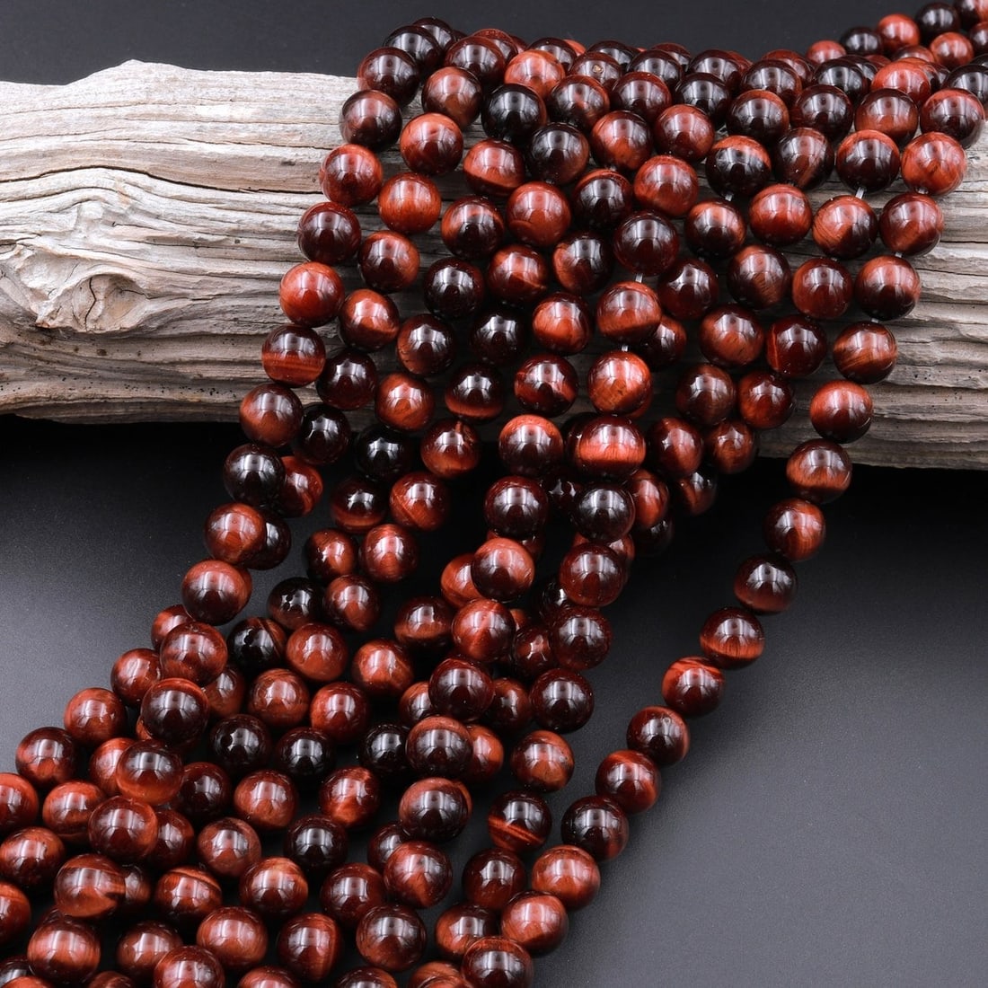 Natural Red Tiger's Eye Gemstone 8 mm Round Smooth Plain Beads 10 Strand (1 of 6)