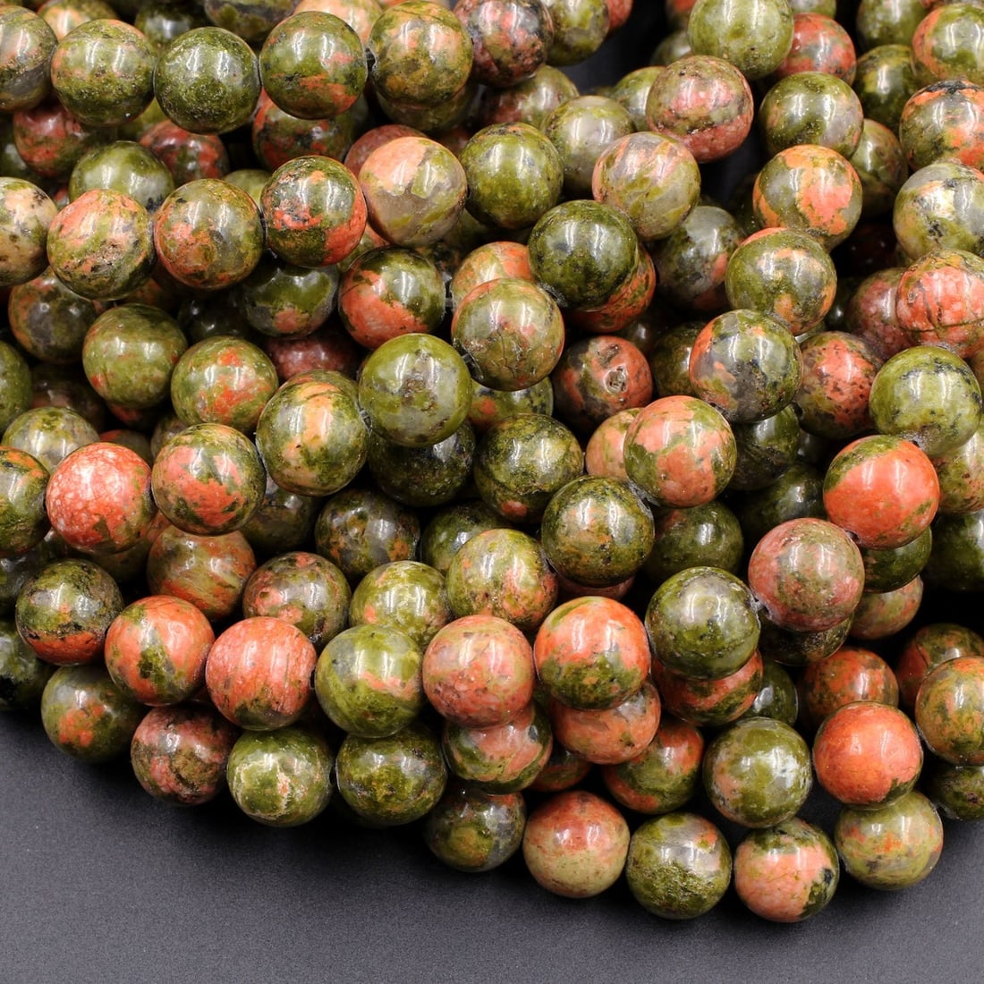 Natural Unakite Gemstone 8 mm Round Smooth Plain Beads 10 Strand (1 of 6)