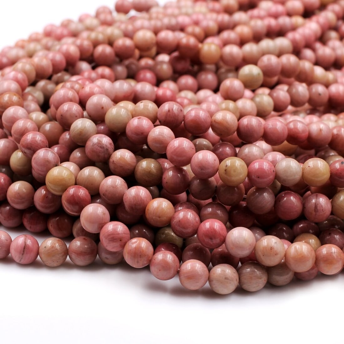 Natural Pink Petrified Rhodonite Gemstone 6 mm Round Smooth Plain Beads 10 Strand (1 of 10)