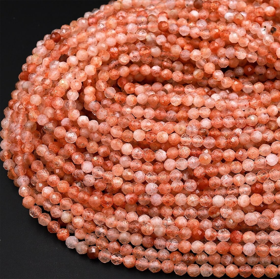 Natural Sunstone Gemstone 3 mm Round Micro Faceted Beads 10 Strand: Natural Sunstone Gemstone 3 mm Round Micro Faceted Beads 10 Strand Product Type : Loose Beads Strand Gemstone : Sunstone Beads Shape : Round Micro Faceted Beads Size : 3 mm Quantity : 10 L