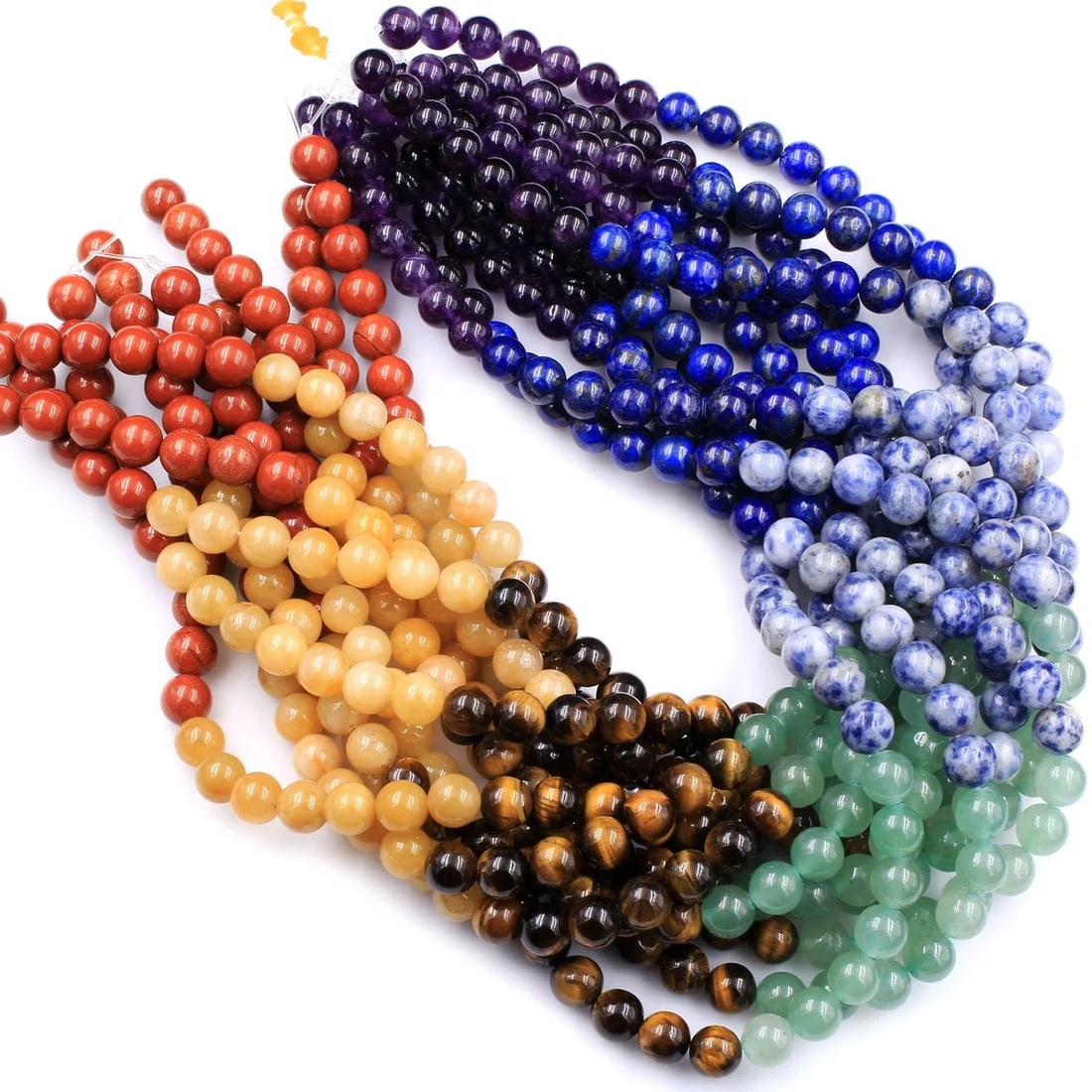 Natural Multi Gemstone Chakra Gemstone 6 mm Round Smooth Plain Beads 10 Strand (1 of 9)