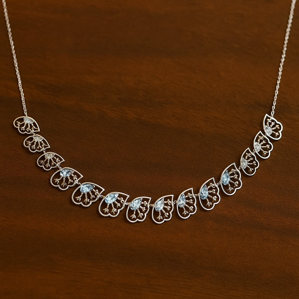 Natural Aquamarine & Diamond 92.5 Sterling Silver Necklace: Natural Aquamarine & Diamond 92.5 Sterling Silver Necklace Gemstone Shape : Pear Gemstone Size : 6x4 MM Gemstone Quantity : 1 Piece Diamond Type : Lab Grown Diamond Shape : Round Diamond Color