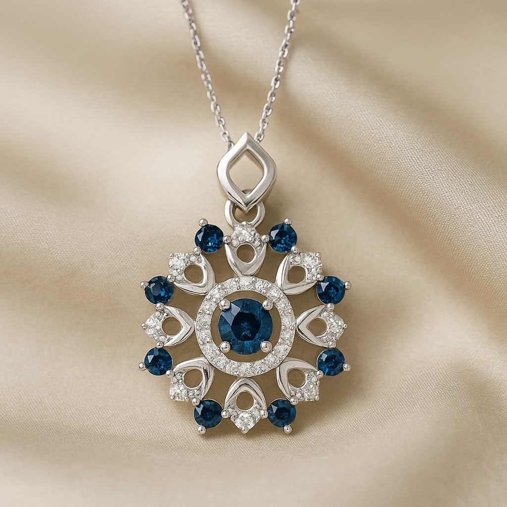 Natural London Blue Topaz & Diamond 92.5 Sterling Silver Pendant with Chain (1 of 7)