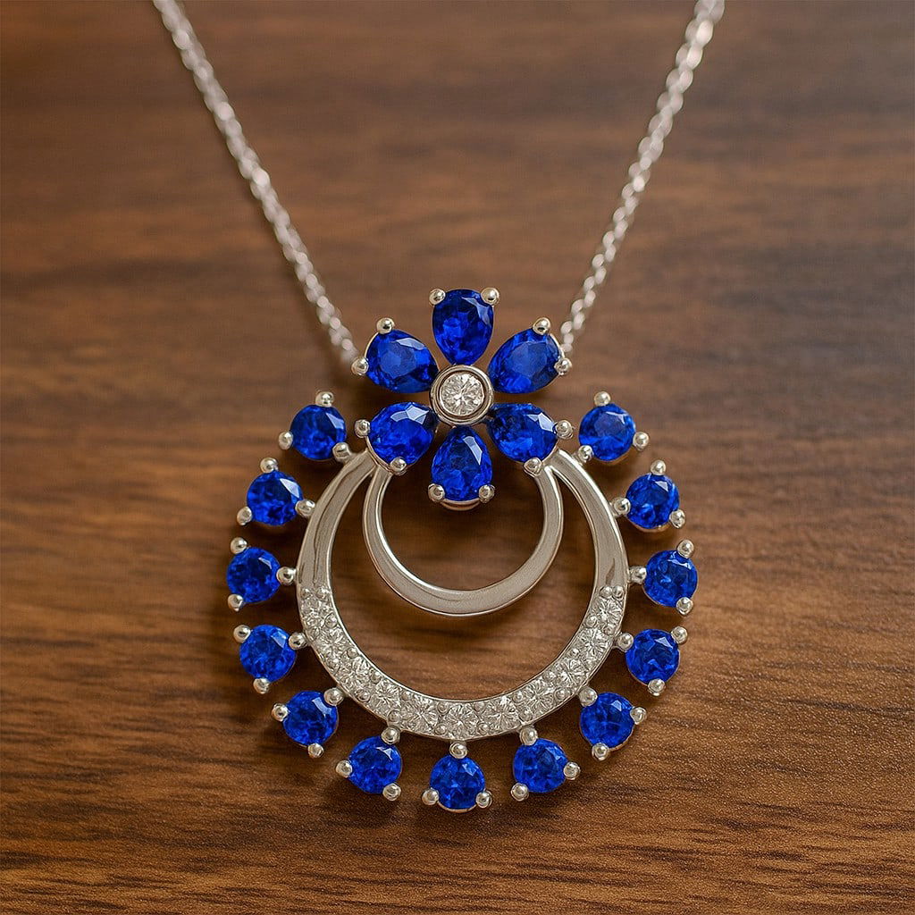 Natural Tanzanite & Diamond 92.5 Sterling Silver Pendant with Chain: Natural Tanzanite & Diamond 92.5 Sterling Silver Pendant with Chain Gemstone Shape : Round Gemstone Size : 3x2 MM, 2 MM Gemstone Quantity : 6 Pieces, 13 Pieces Diamond Type : Lab Grown Diamond Shape :