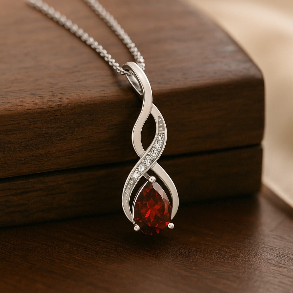 Natural Garnet & Diamond 92.5 Sterling Silver Pendant with Chain: Natural Garnet & Diamond 92.5 Sterling Silver Pendant with Chain Gemstone Shape : Pear Gemstone Size : 6x4 MM Gemstone Quantity : 1 Piece Diamond Type : Lab Grown Diamond Shape : Round Diamond