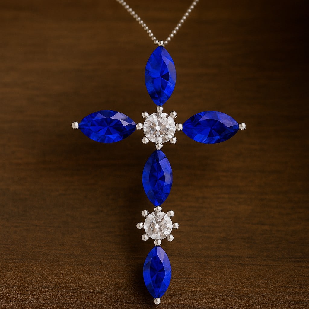 Natural Tanzanite & Diamond 92.5 Sterling Silver Pendant with Chain: Natural Tanzanite & Diamond 92.5 Sterling Silver Pendant with Chain Gemstone Shape : Marquise Gemstone Size : 7x3.5 MM Gemstone Quantity : 5 Pieces Diamond Type : Lab Grown Diamond Shape : Round