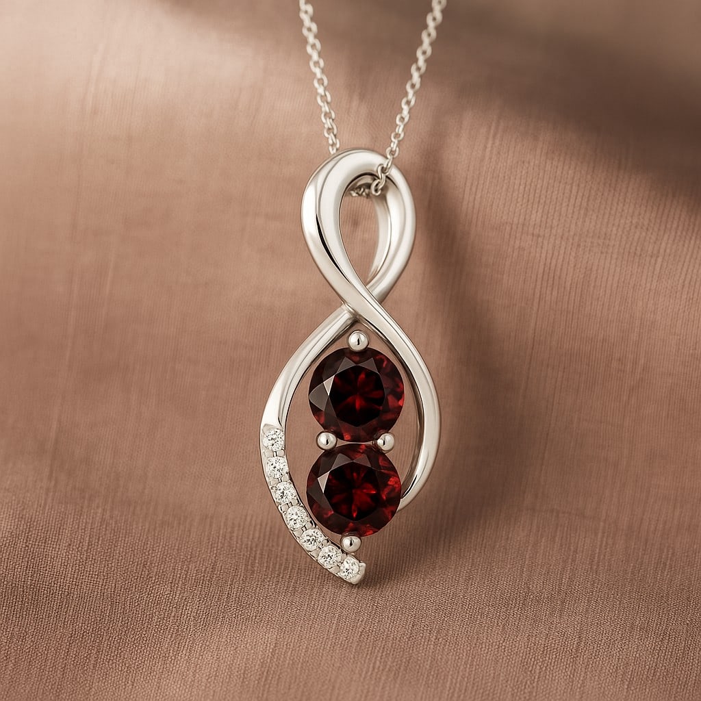 Natural Garnet & Diamond 92.5 Sterling Silver Pendant with Chain (1 of 7)