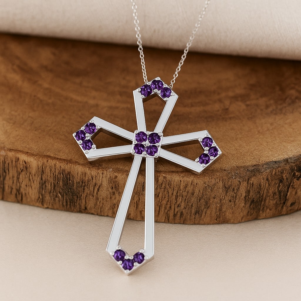 Natural Amethyst Gemstone 92.5 Sterling Silver Pendant with Chain (1 of 7)