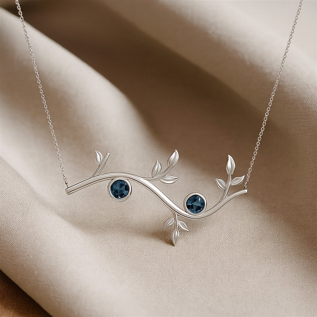 Natural London Blue Topaz Gemstone 92.5 Sterling Silver Necklace (1 of 7)