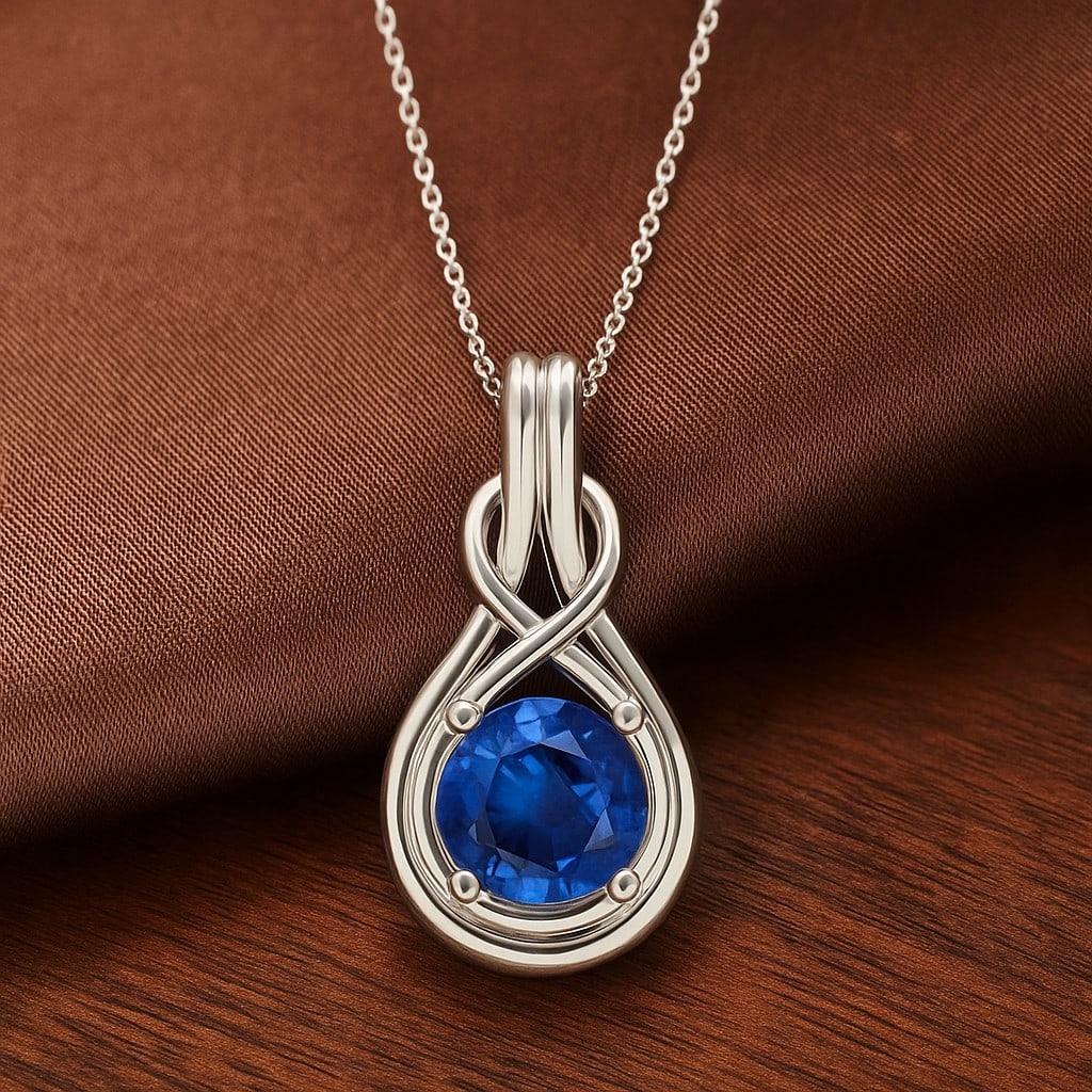 Natural Blue Sapphire Gemstone 92.5 Sterling Silver Pendant with Chain: Natural Blue Sapphire Gemstone 92.5 Sterling Silver Pendant with Chain Gemstone Shape : Round Gemstone Size : 7 MM Gemstone Quantity : 1 Piece Metal : Silver Metal Purity : 92.5 Sterling Silver