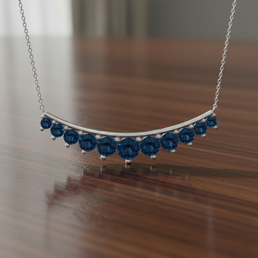 Natural London Blue Topaz Gemstone 92.5 Sterling Silver Necklace: Natural London Blue Topaz Gemstone 92.5 Sterling Silver Necklace Gemstone Shape : Round Gemstone Size : 2.2 - 4.2 MM Gemstone Quantity : 11 Pieces Metal : Silver Metal Purity : 92.5 Sterling Silver