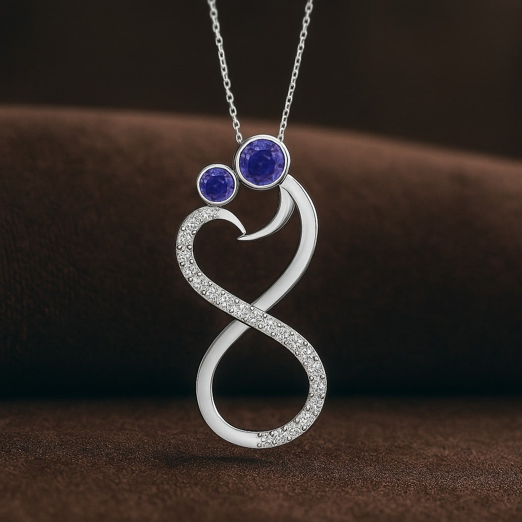 Natural Tanzanite & Diamond 92.5 Sterling Silver Pendant with Chain: Natural Tanzanite & Diamond 92.5 Sterling Silver Pendant with Chain Gemstone Shape : Round Gemstone Size : 3.2 MM, 2.8 MM Gemstone Quantity : 2 Pieces Diamond Type : Lab Grown Diamond Shape : Round