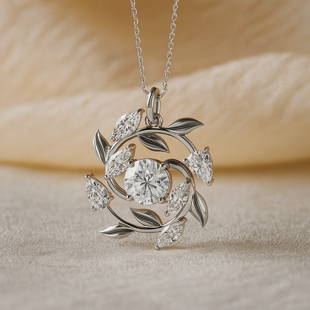 Lab Grown Diamond 92.5 Sterling Silver Pendant with Chain: Lab Grown Diamond 92.5 Sterling Silver Pendant with Chain Gemstone Shape : Marquise, Pear, Round Gemstone Size : 5x2.5 MM, 5x3 MM, 6 MM Gemstone Quantity : 7 Pieces Diamond Type : Lab Grown Diamond Sh