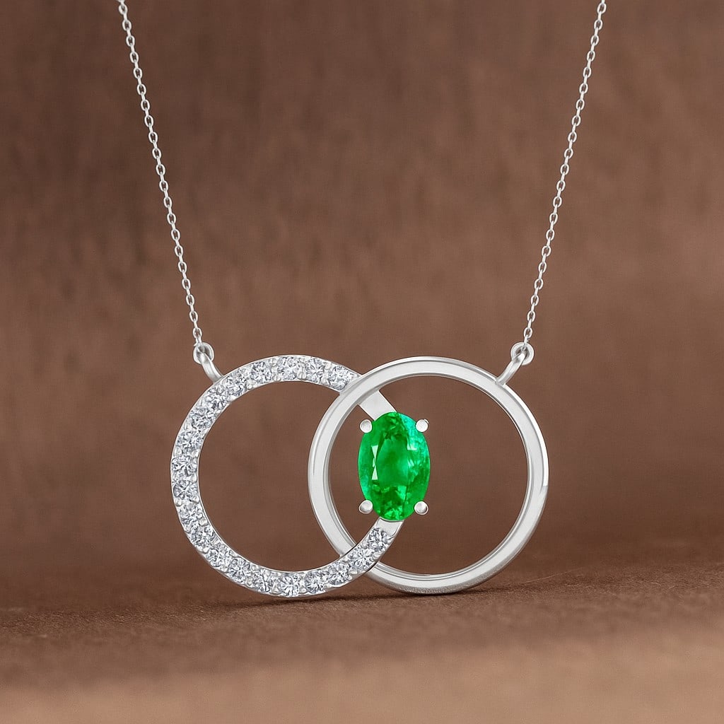 Lab Grown Emerald & Diamond 92.5 Sterling Silver Pendant with Chain: Lab Grown Emerald & Diamond 92.5 Sterling Silver Pendant with Chain Gemstone Shape : Oval Gemstone Size : 6x4 MM Gemstone Quantity : 1 Piece Diamond Type : Lab Grown Diamond Shape : Round Diamo