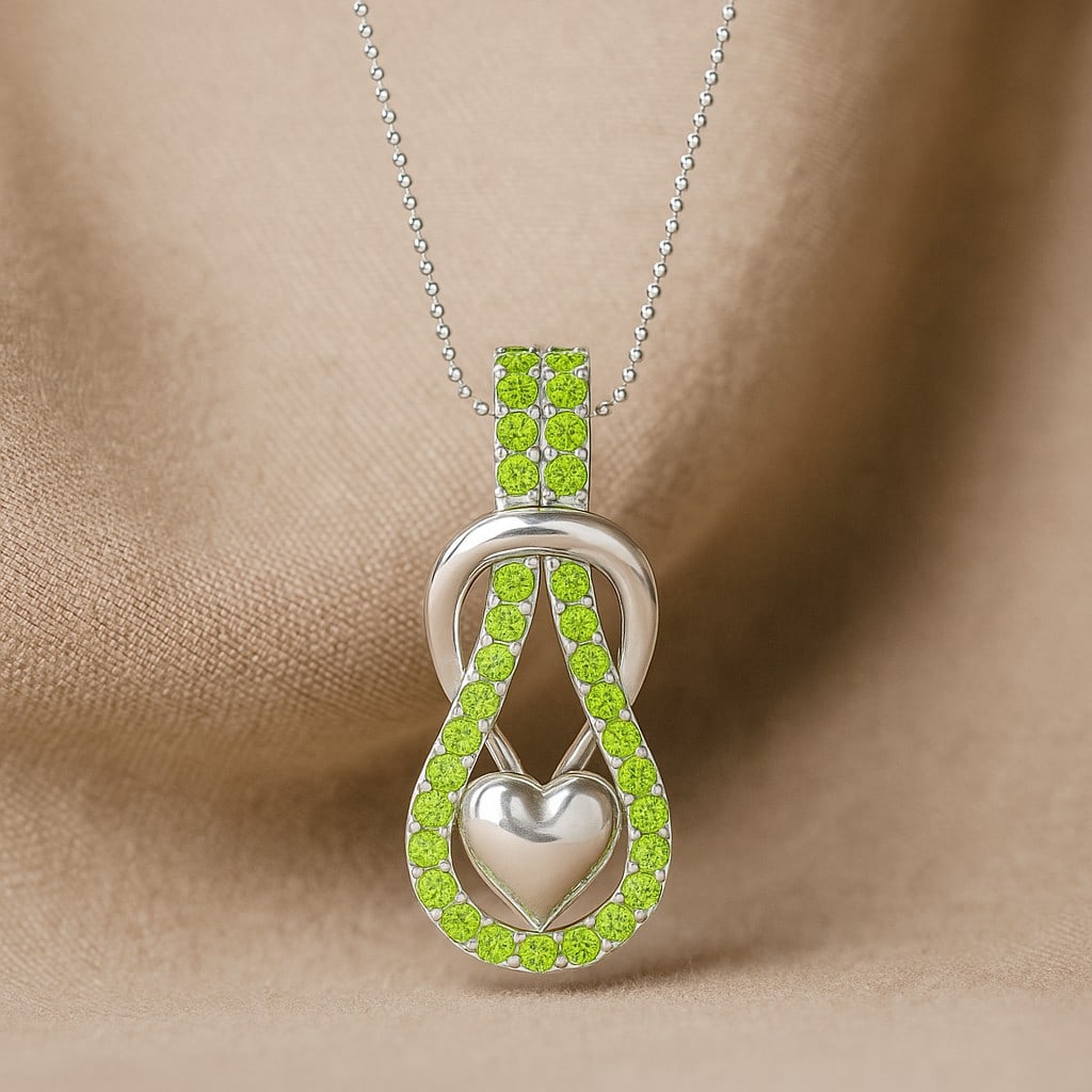 Natural Peridot Gemstone 92.5 Sterling Silver Pendant with Chain (1 of 7)